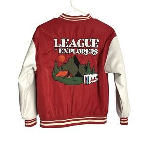 Zara Womens Varsity Bomber Jacket 11-12 Red League Explorers Van Culture Retro